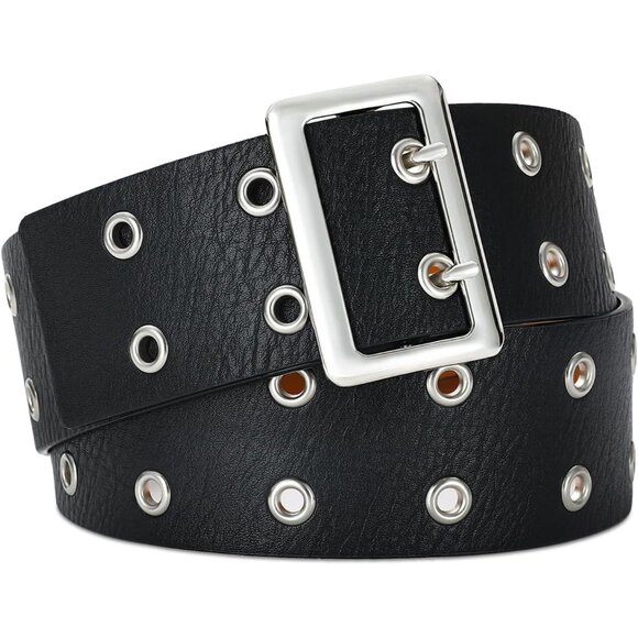 Women Leather Wide Fashion Thick Dress Belt With Gold Buckle Belt Black Punk - Picture 1 of 6